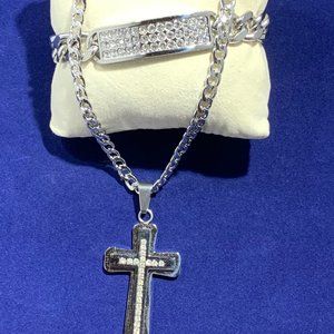 Cross Pendant, Necklace And Bracelet Set